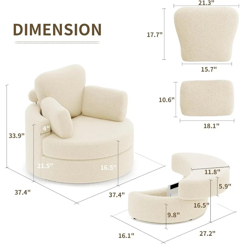 360° Single Swivel Barrel Chair with Ottoman, Round Lounge Sofa with Pillow, for Living Room (Grey),50 x 37.4 x 26.8 inches