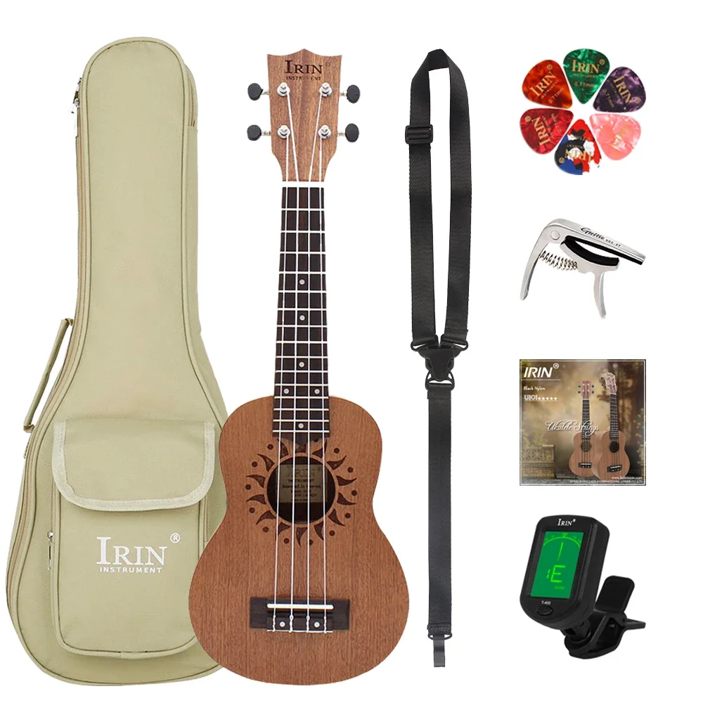 

IRIN 21 Inch Ukulele 4 Strings Hawaiian Guitar Sapele Guitarra Sun Flower Ukulele With Bag Tuner Strings Capo Parts & Accessory