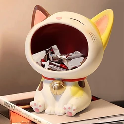 Lucky Cat Ornaments Gathering Living Room Decoration Entry Key Storage Crown Big Mouth Cat Statue Storage Tray Desk Home Decor
