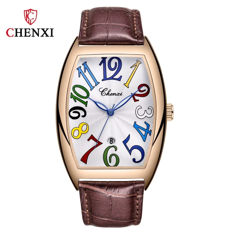 CHENXI 8217 Orologio al quarzo da uomo casual Calendario creativo Orologio luminoso Cinturino in pelle impermeabile Orologi di moda Uomo reloj hombre