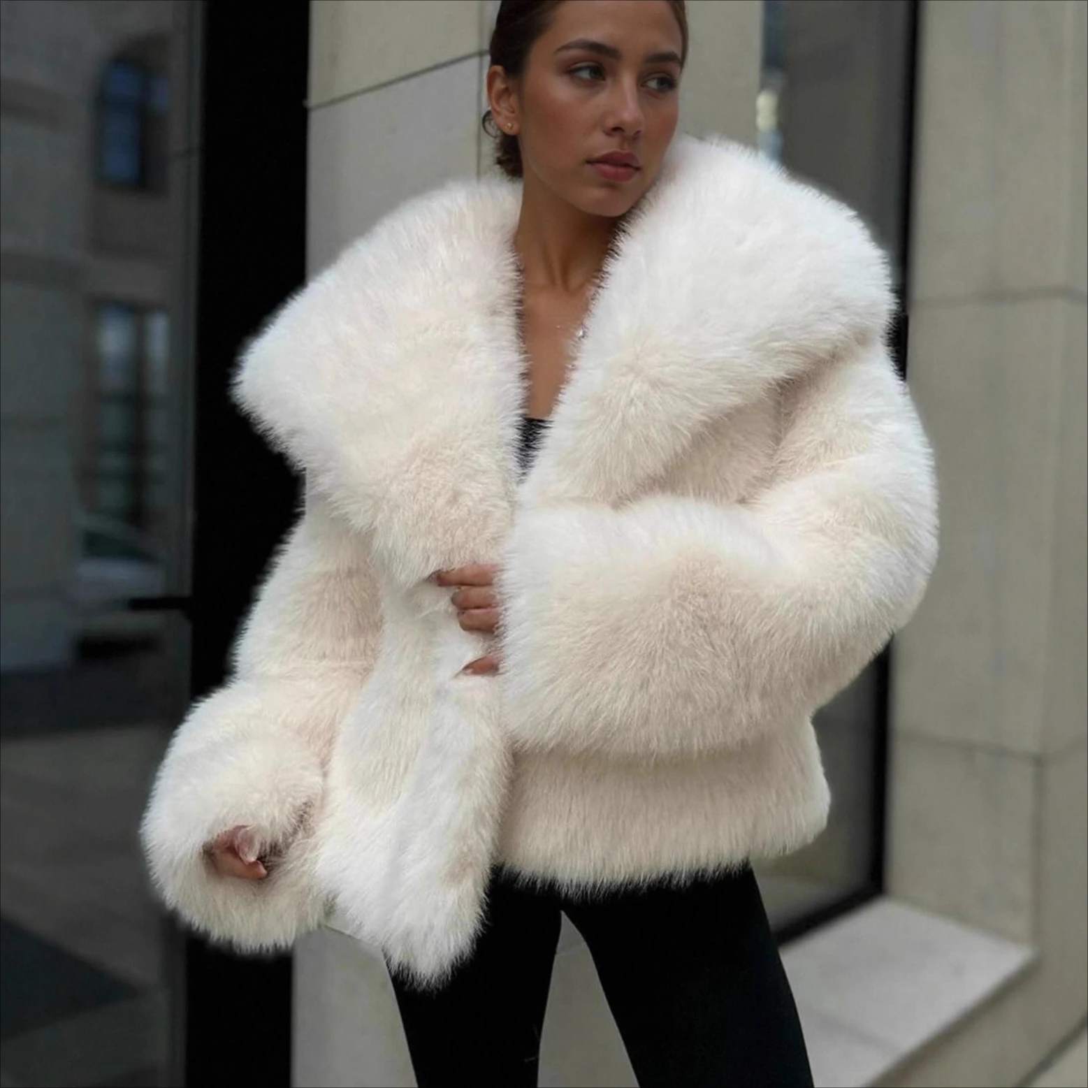 

Зимняя женская куртка-бомбер из искусственного лисьего меха, короткая флисовая плюшевая шуба из искусственного норкового меха, пушистая парка, кардиган с отложным воротником, топы