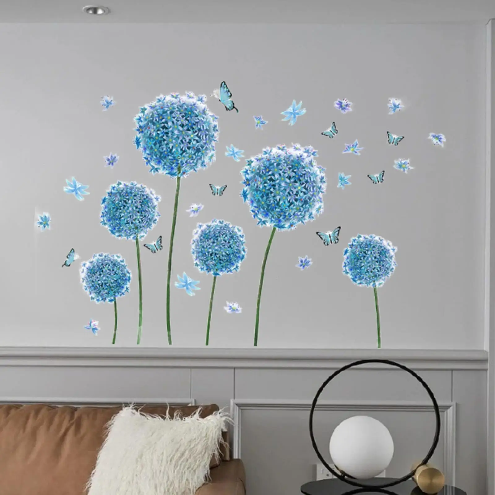 DIY Blue Dandelion Wall Sticker Decals Removable Hydrangea for Sofa Backdrop