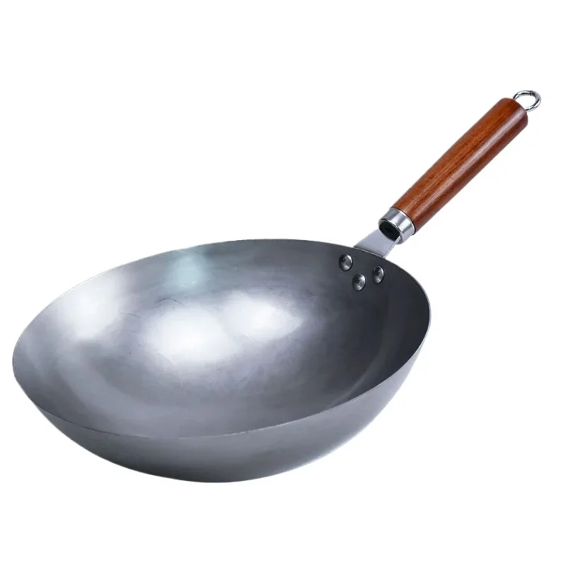 30/32/34cm Traditional iron wok,Non-coating Woks Hand forged For Kitchen PanWooden Handle Wok Kitchen Gas Pot Cookware