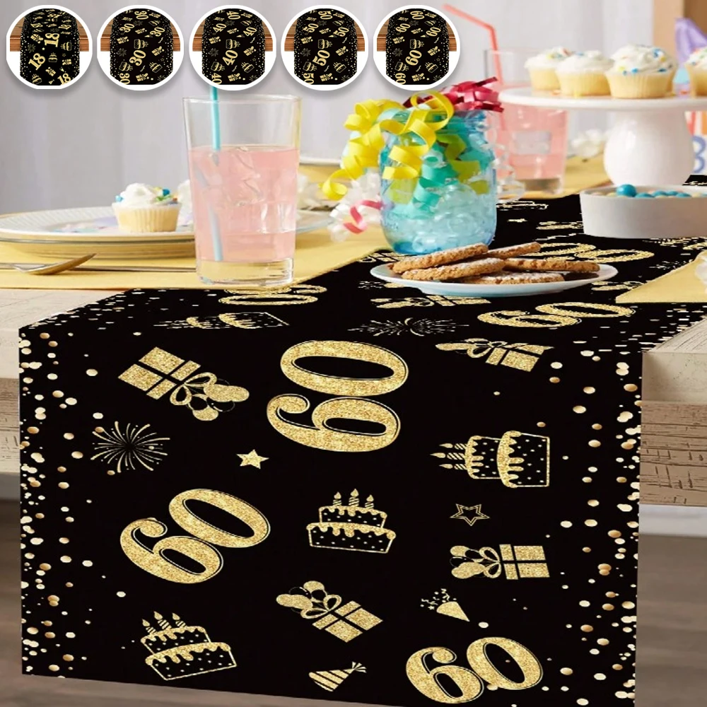 

Black Gold Birthday Table Runner Happy Birthday Party Decoration18th 30th 40th 50th 60th Birthday Banner Table Cover Decoration