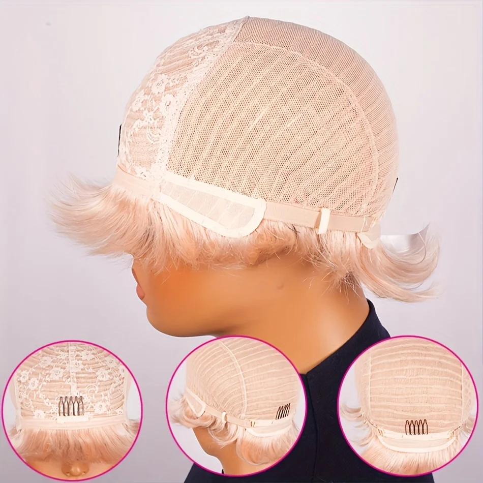 Pixie Cut Wig With Bangs Short Straight Human hair Natural Looking Wig For Women Machine Made Bob Affordable Wig For Daily Use