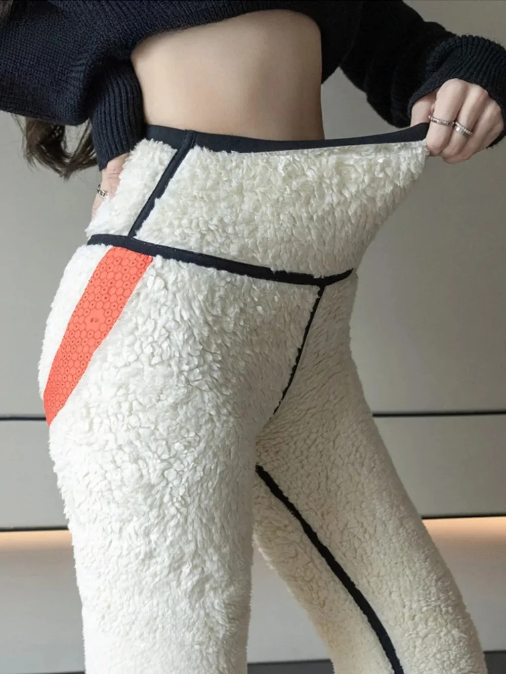 الخريف الشتاء اضافية سميكة لامب المخملية القرش طماق المرأة عالية الخصر بعقب رافع الأسود الحراري الصوف الدافئة طماق #2