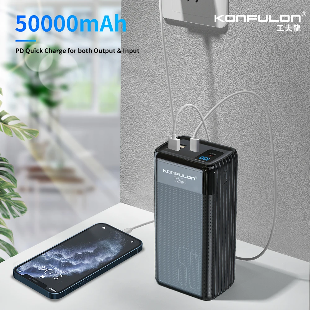 50000mAh Portable High-Capacity Charging Bank 22.5W Fast Charge with LED Display Powerbank for Outdoor Camping Auxiliary Battery