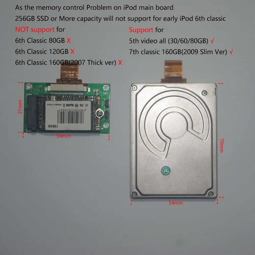 Imagem -02 - Mini Vídeo do Ssd para Ipod Clássico Vídeo Substitua Mk3008gal Mk8010gah Mk1634gal Mk8010gah gb 30gb 80gb 256gb 512gb 1tb 18 o