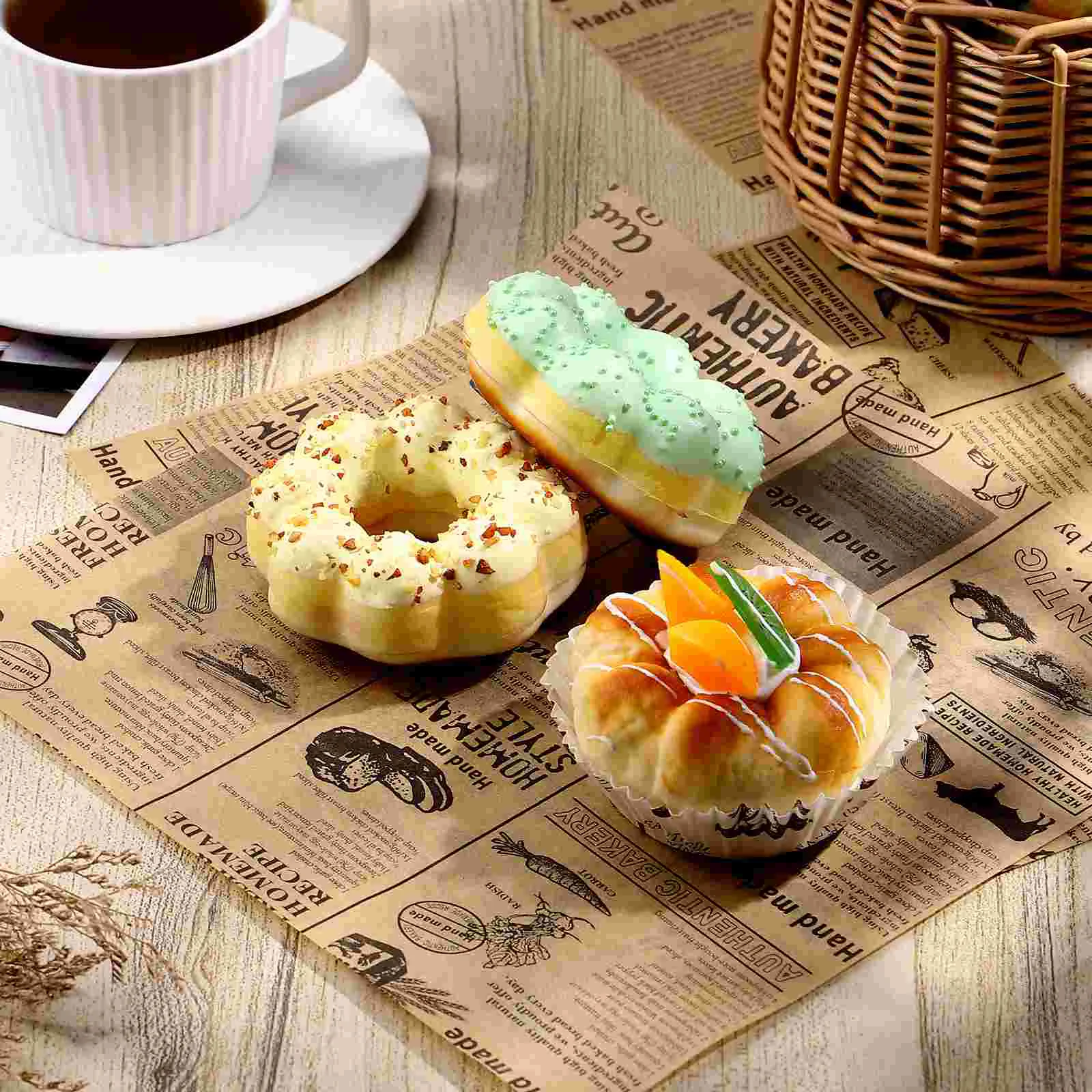 50 Sheets Food Wrapping Paper Brown Decorative Sandwich Tray Liner Greaseproof 25X25CM Cabilock Oil proof Plate Paper