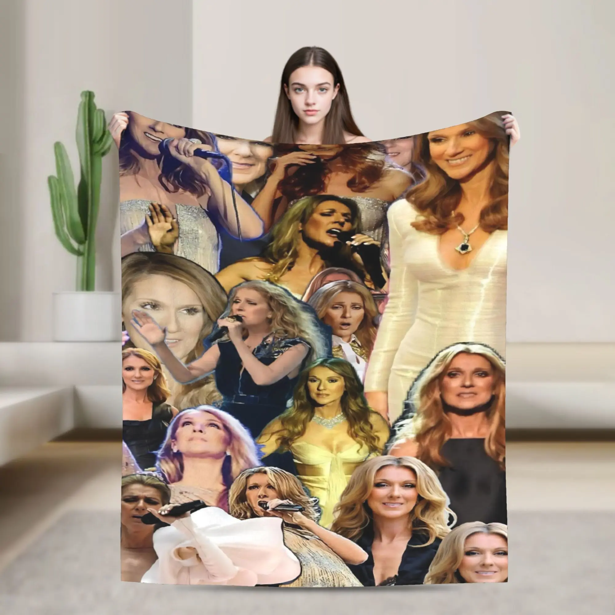 Celines Dion Collage Siger Plush Blanket Music Vintage Throw Blanket for Home Hotel Sofa  150*125cm Quilt