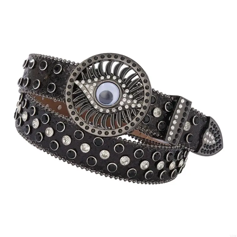 Rhinestones Eye Hardware Belt Wide Statement Waist Girdle with Studded Strap for Party Outfit and Stage Styling Daily Y166