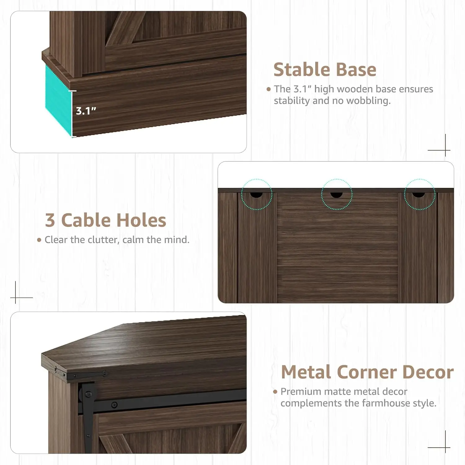 Corner TV Stand 65 Inch Sliding Barn Door Wood Entertainment Center Media Console Cabinet 58