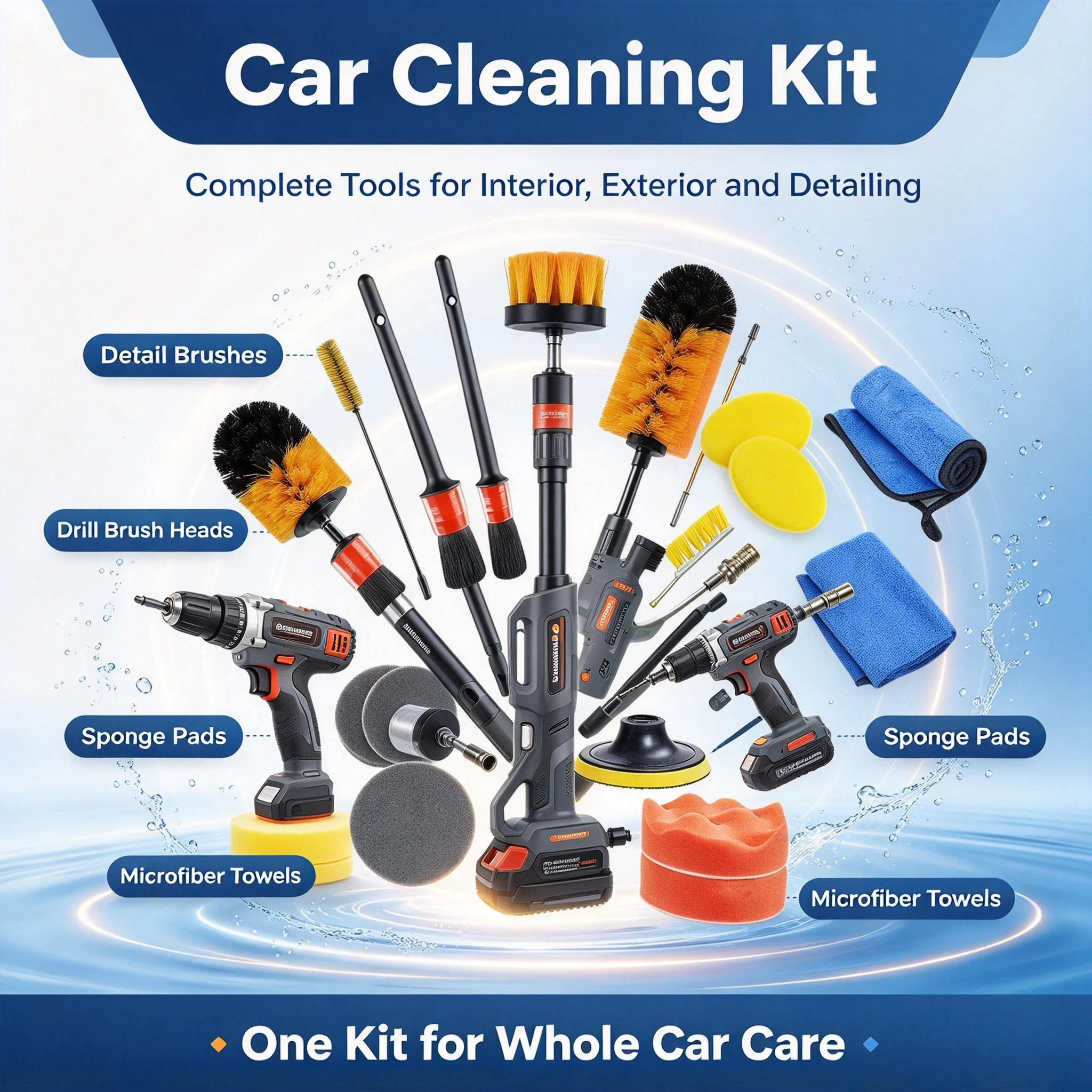 New Car Cleaning Kit Scrubber Drill Detailing Brush Set Air Conditioner Vents Towel Polisher Car Auto Detailing Tools