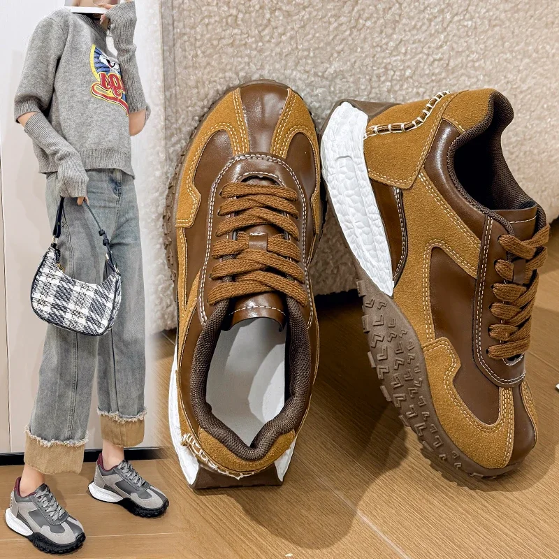 

2023 весенне-осенние женские дизайнерские кроссовки без шнуровки, классические модные повседневные универсальные женские туфли на плоской подошве в стиле ретро на толстой подошве