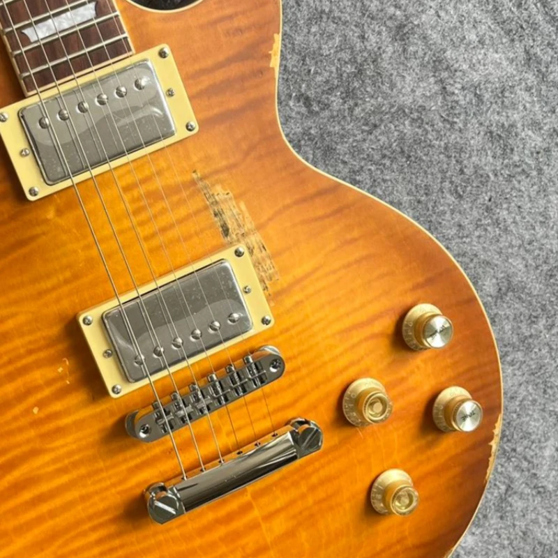 LP00S Aged Single Cut Round Top Solid Body Gitarre Handreliziert Honey Sunburst Flamed Maple Finish Chrom-Hardware Kostenloser Versand