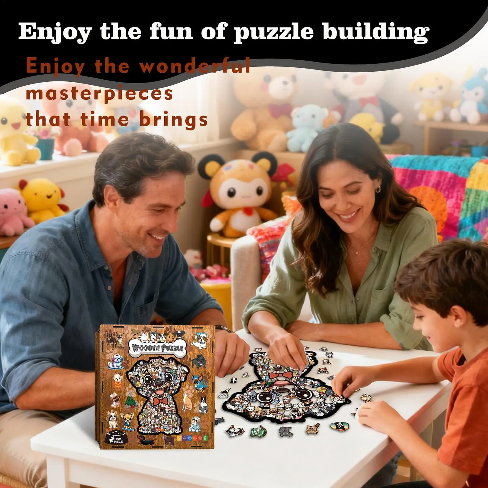 กล่องปริศนาไม้รูปสุนัข ของเล่นท้าทายที่สนุกและแม่นยำ 160 ชิ้น จิ๊กซอว์ไม้รูปสุนัขสำหรับผู้ใหญ่ เด็ก ครอบครัว เพื่อน คนรัก