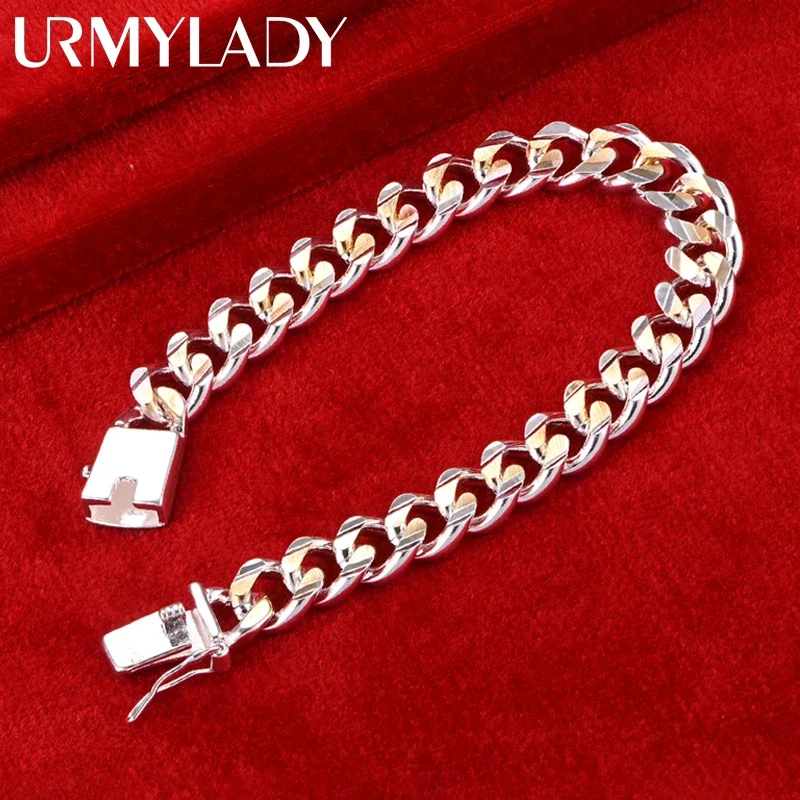 Cadena exquisita de plata 925 y oro de 10 mm para hombre y mujer, pulsera noble para boda, amuleto de moda, regalo de cumpleaños, varios estilos