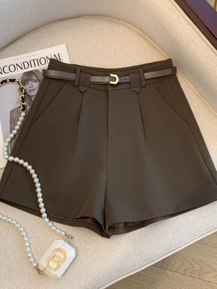 Caramel-colored High-waist A-line Wide-leg Suit Shorts Women's Autumn 2026 New Style Slimming Casual Boots Pants