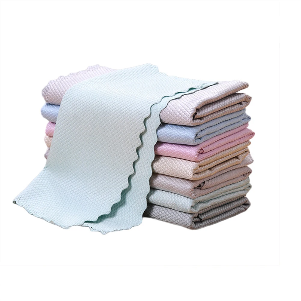 5pcs Kitchen Double-sided  Absorbent  Dishwashing  Cloth Hand Towel With Scale Pattern Wholesale