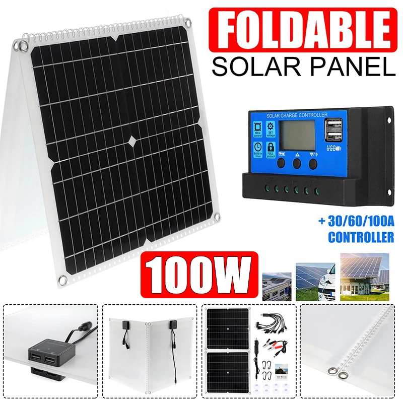 Foldable Solar Panel 100W USB Solar Cell Portable Folding Waterproof 18V Solar Charger Outdoor Mobile Power Battery Sun Charging