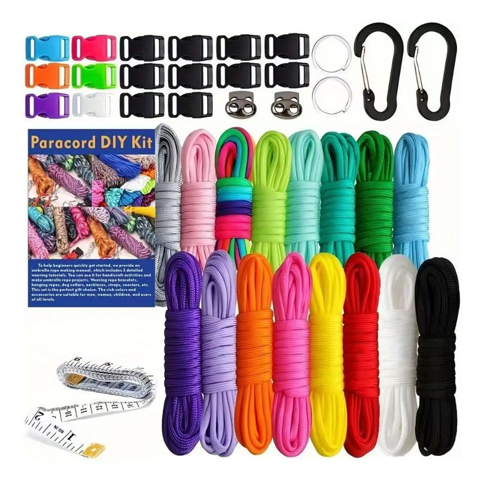 Colorful Paracord 16-Color With Carabiners Non Slip DIY Survival Rope Making Multifunction Survival Paracord String For Home