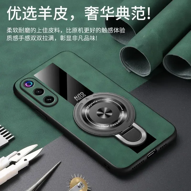 For ZTE Nubia Red Magic10 Air Case Fashion Porsche Bracket Lambskin Anti-fall Cover For Nubia Red Magic 10 10S Pro Plus Funda