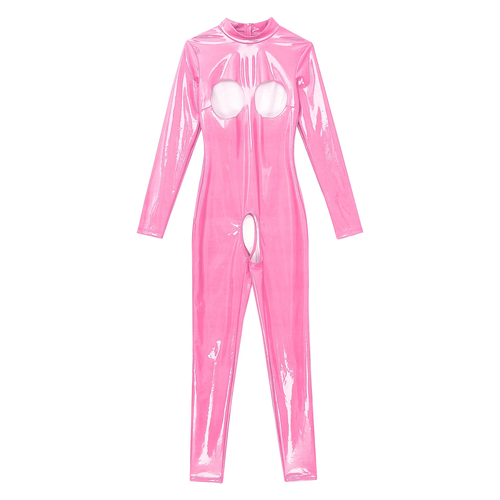 الملابس الداخلية النسائية براءات الاختراع والجلود اللاتكس بذلة سستة Crotchless مفتوحة الصدر Catsuit زي نظرة الرطب عارية الثدي يتعرض ارتداءها
