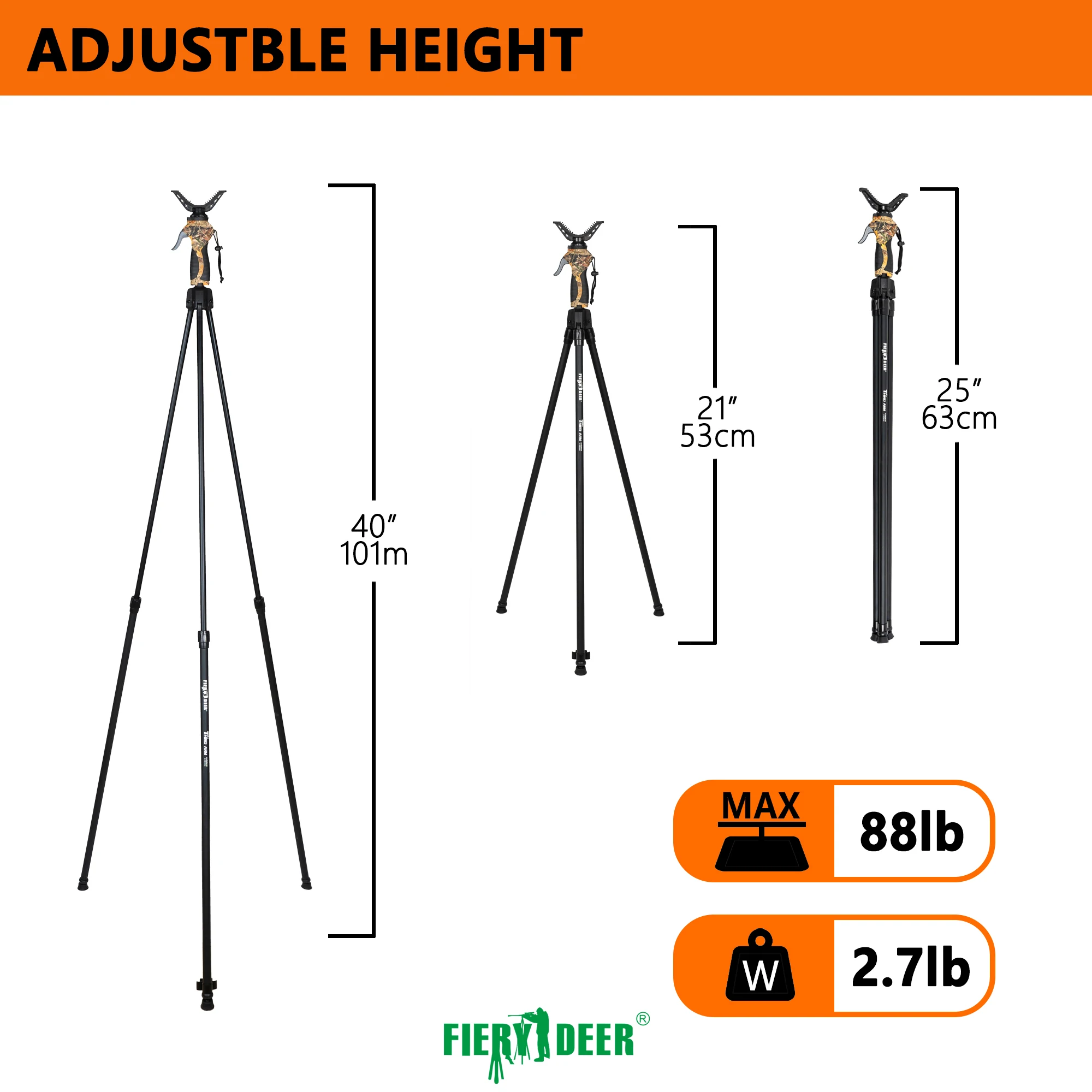 THIRD ARM Adjustable Height Hunting Tripod Camouflage Camera Shooting Stick V Yoke Shaped Head Photography Shooting for Hunting