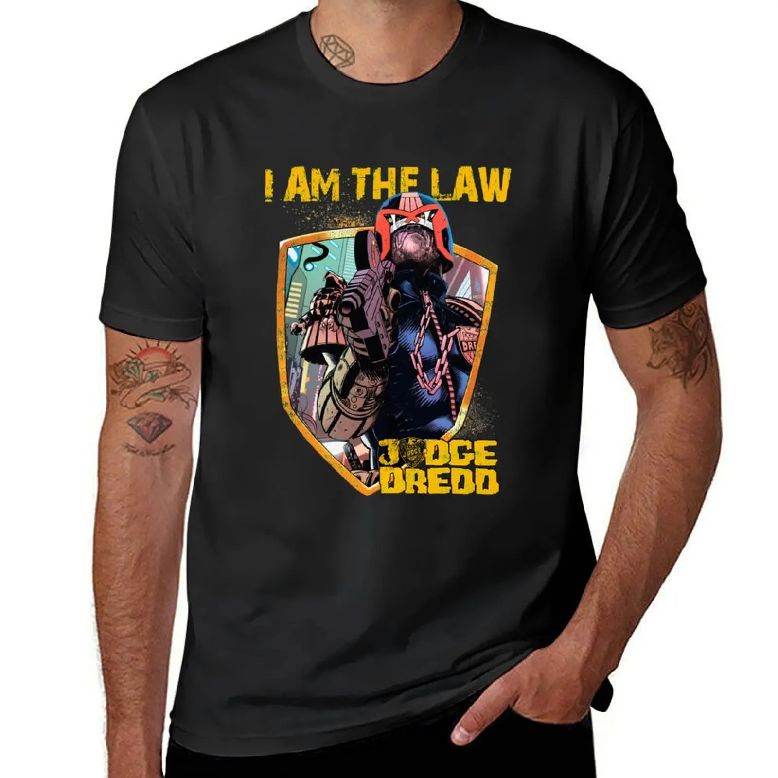 Dredd - I Am The Law Sticker T-Shirt customs design your own summer top tshirts for men