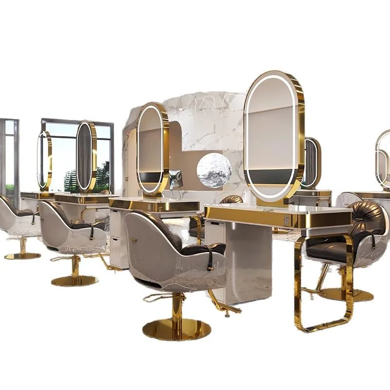 

Mirror table hair salon single-sided double-sided marble hair salon mirror with cabinet