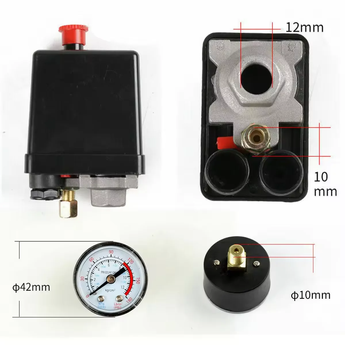 New Air Compressor Parts 90-120PSI Pressure Switch 4 Port Manifold Regulator Gauges 220-380V Aluminum Control Valve with Gauge image 6