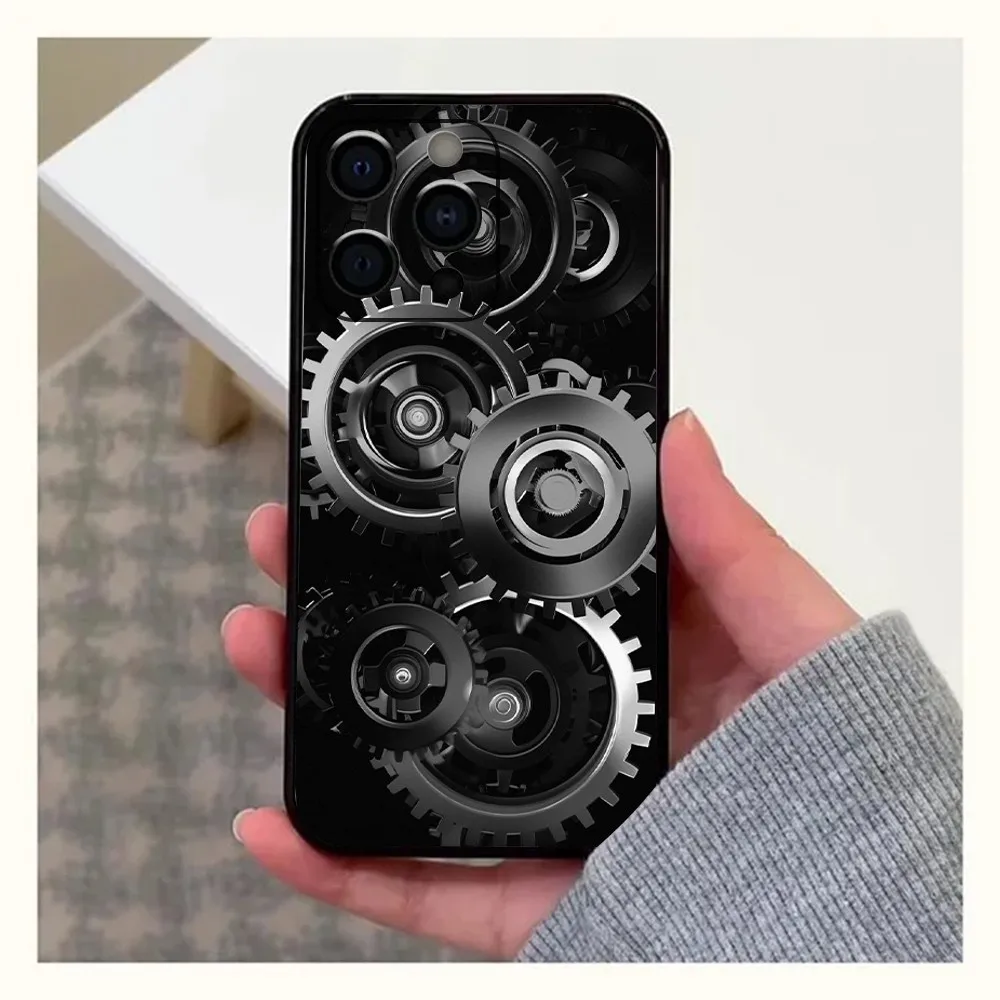 Mechanical Gear Phone Case For Apple iPhone 15,14,13,12,11,Pro,X,XS,Max,XR,Plus,Mini Soft Black Cover