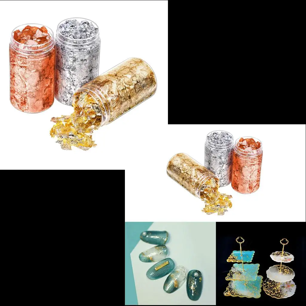 6Pcs Gold Foil Flakes Paper Nail Sticker Gel Polish Manicure Glitter DIY Gilding view 2