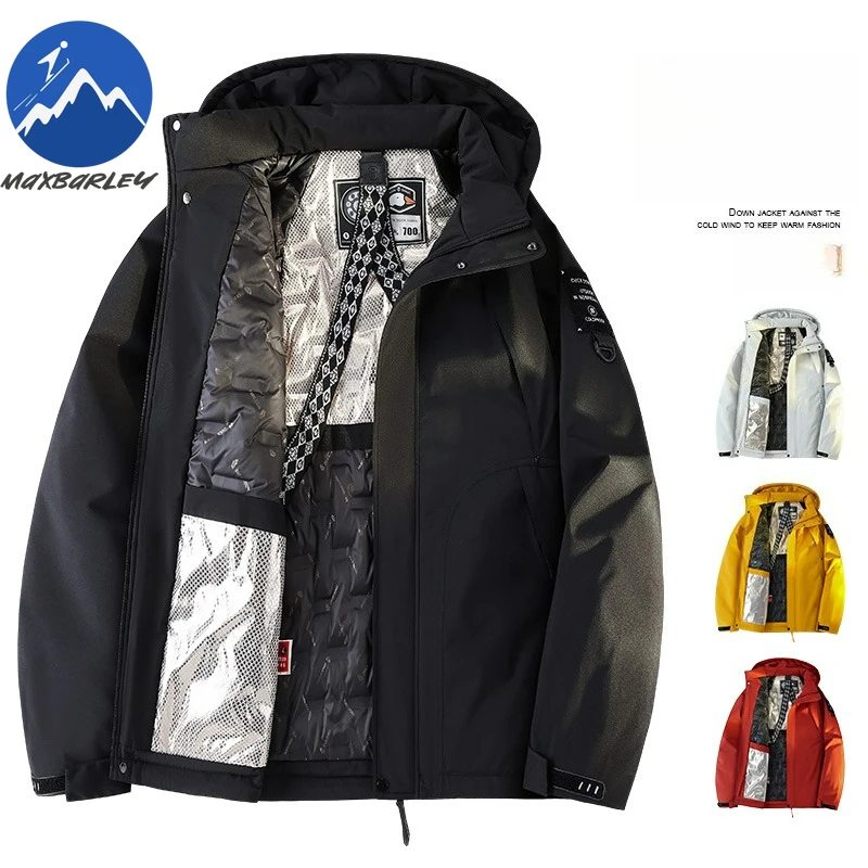 Maxbarley ماركة بطة معطف الرجال الفاخرة الشتاء سميكة الجرافين الدافئة يندبروف أسفل سترة 2026 جديد عادية الرياضة مقنعين سترة التزلج