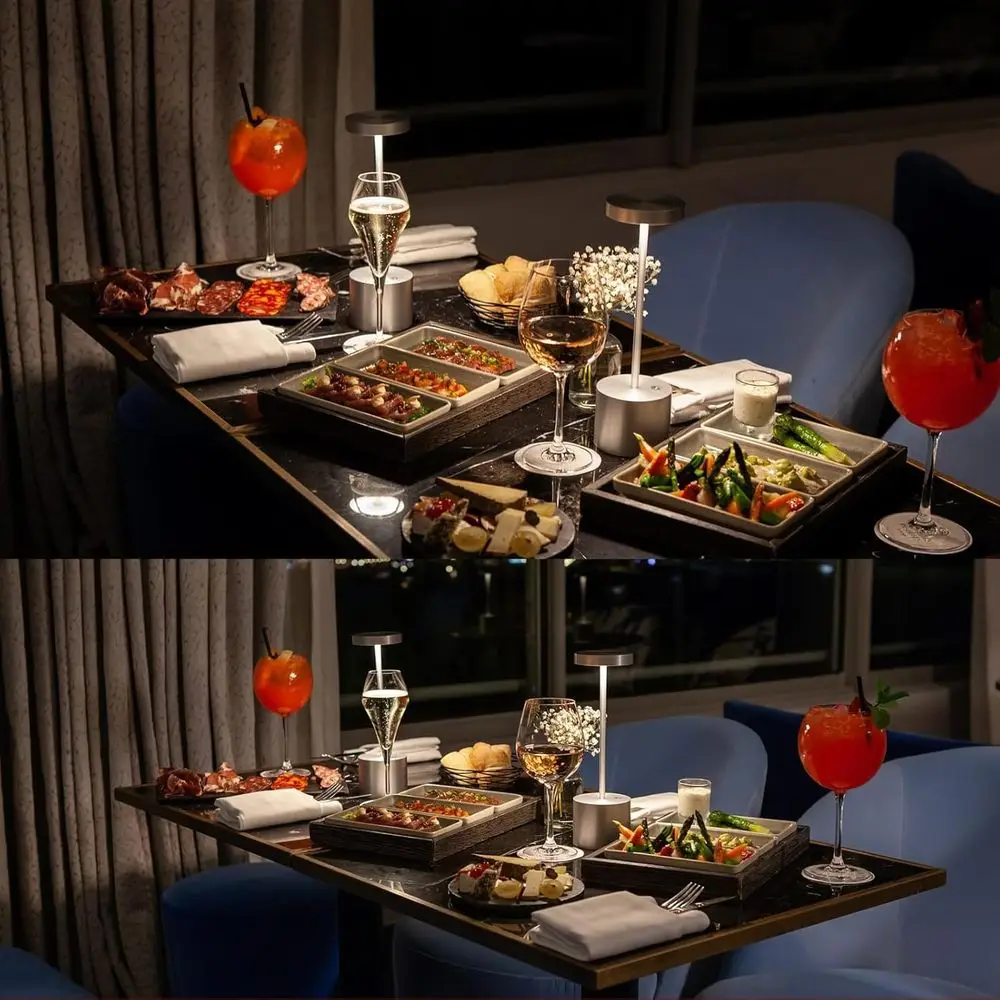 LED Cordless Table Light, Rechargeable Outdoor Desk Lamp, 5000mAh Battery, Dimming Feature for Patio and Restaurant Use (Silver)