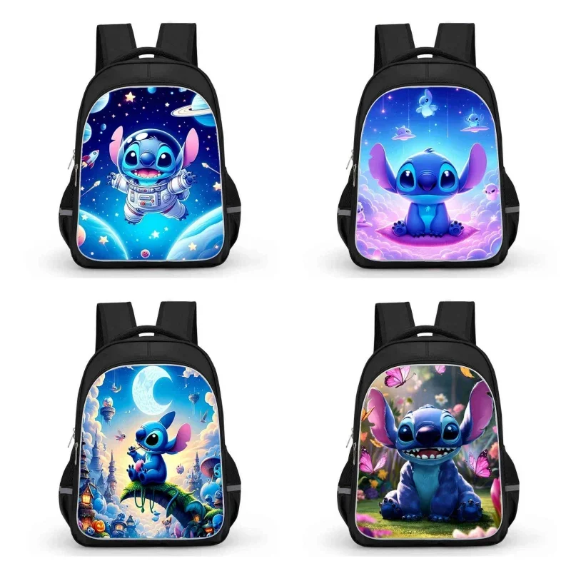 16-inch Stitch School Bags with Double Zipper Pocket,Cartoon Bags for Boys Girls,Durable Kids Bags for Pupil Students