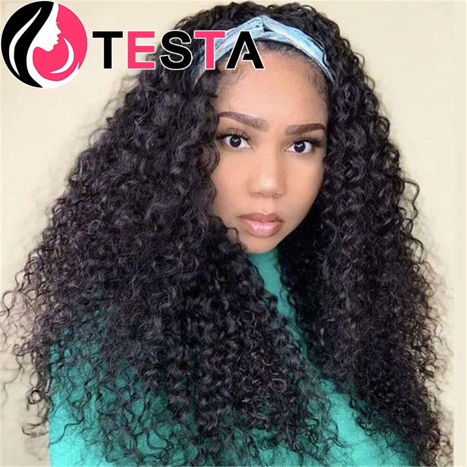 Water Wave Headband Human Hair Wigs Glueless Full Machine Made Brazilian Remy Hair For Women Naturel Black Color 150% Density