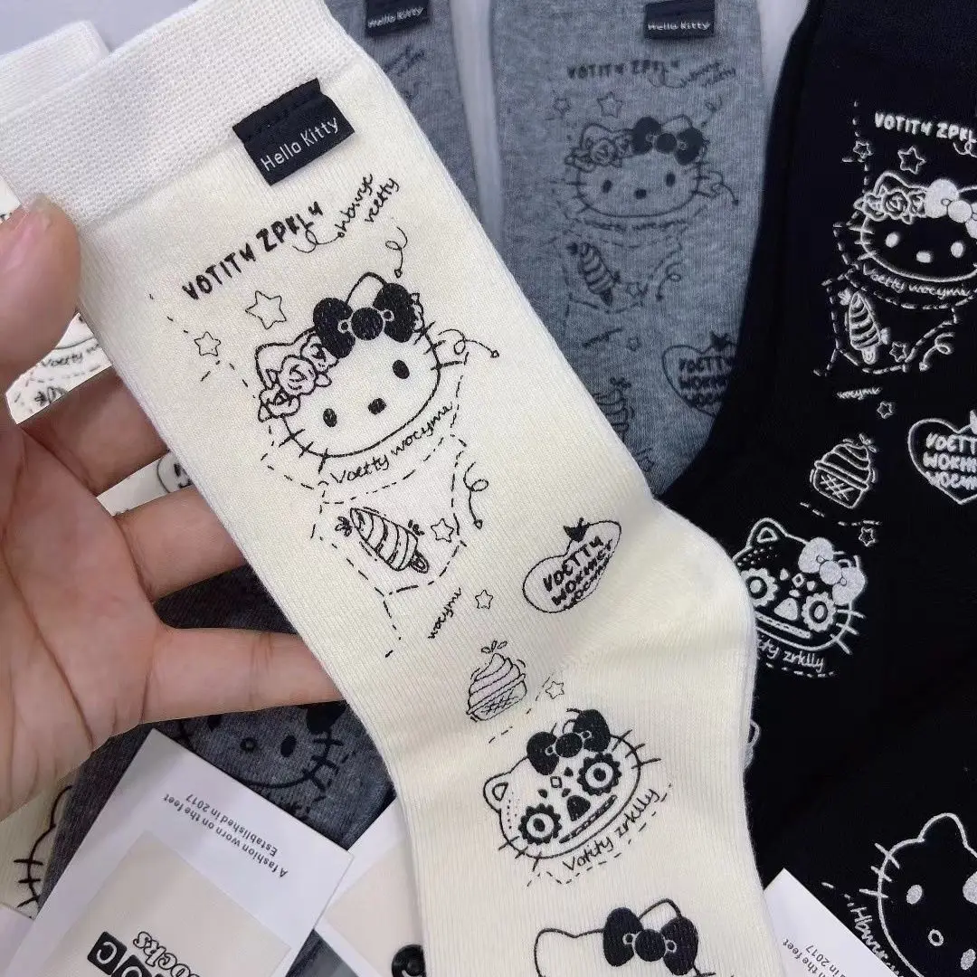 Hello Kitty High Tube Long Socks Sanrio Pure Cotton Cute Cartoon Socks Wear Resistant Versatile Comfortable Student Long Socks