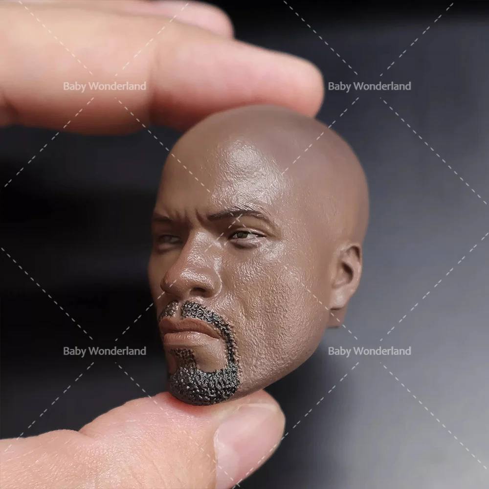 In Stock 1/6 Ratio Black Bald Man Colter Head Carving Model Fit 12'' Male Soldier Action Figure Body Dolls