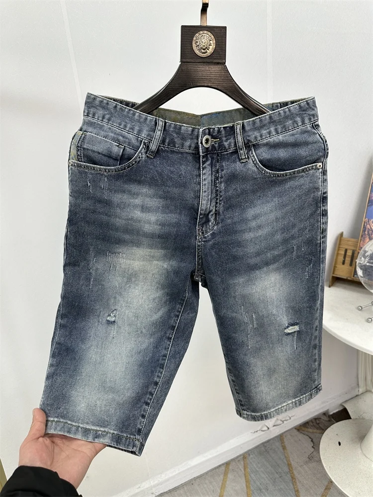 

Men's Faion Trendy Waed Cotton Vintage Casual Five-Point Denim Jeans Micro Stretch Five-Quarter Length No Tag Needed