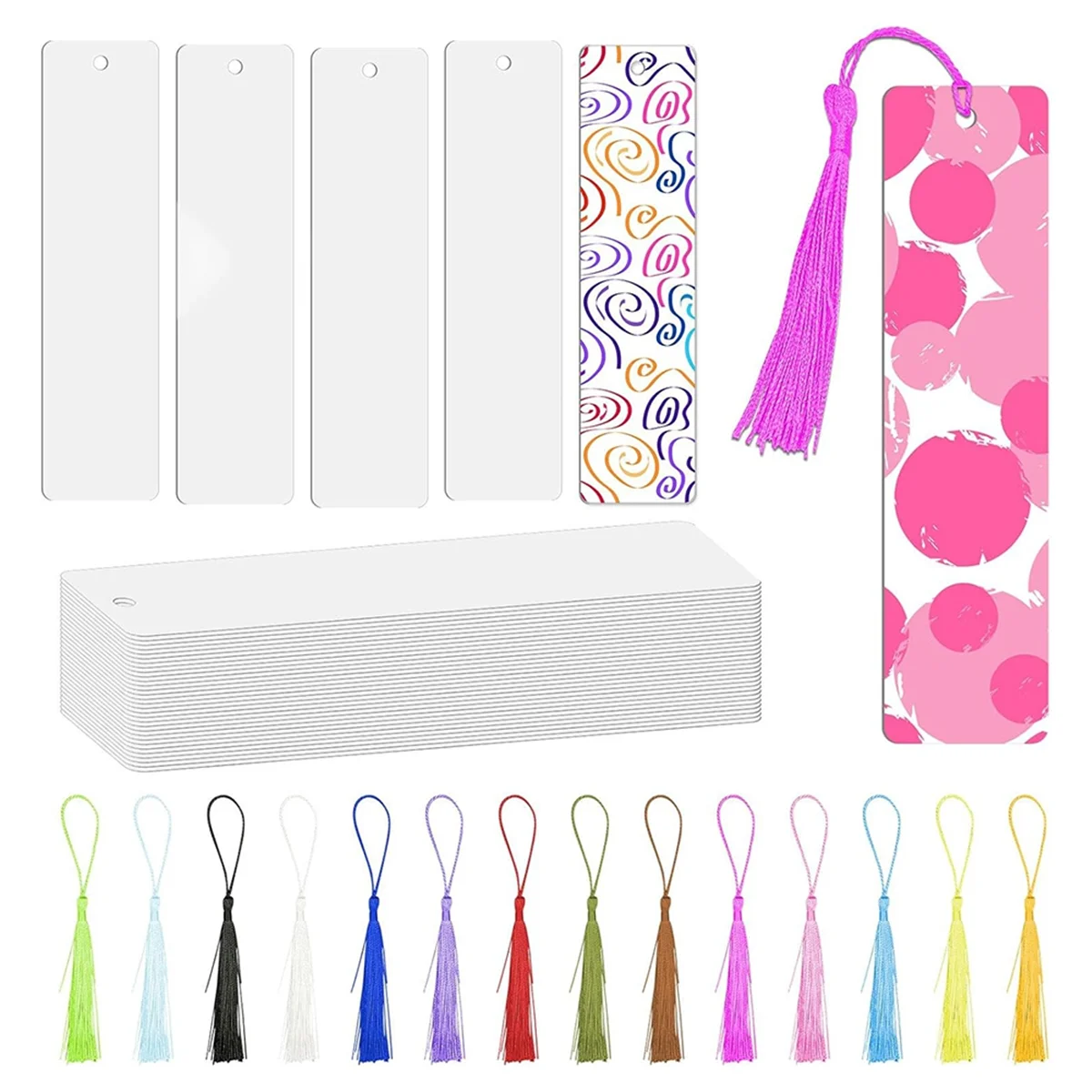 New 80Pcs Sublimation Bookmark Blank Heat Transfer Aluminum Metal Bookmarks Bulk DIY Bookmarks with Hole and Colorful Tassel