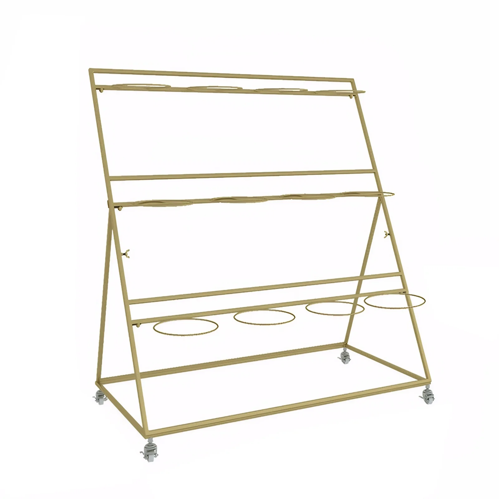 3-laags metalen bloemistenschap met wielen of 12 stuks taps toelopende emmer bloempotten gouden frame metalen plantenstandaard voor patio tuin - afbeelding 2