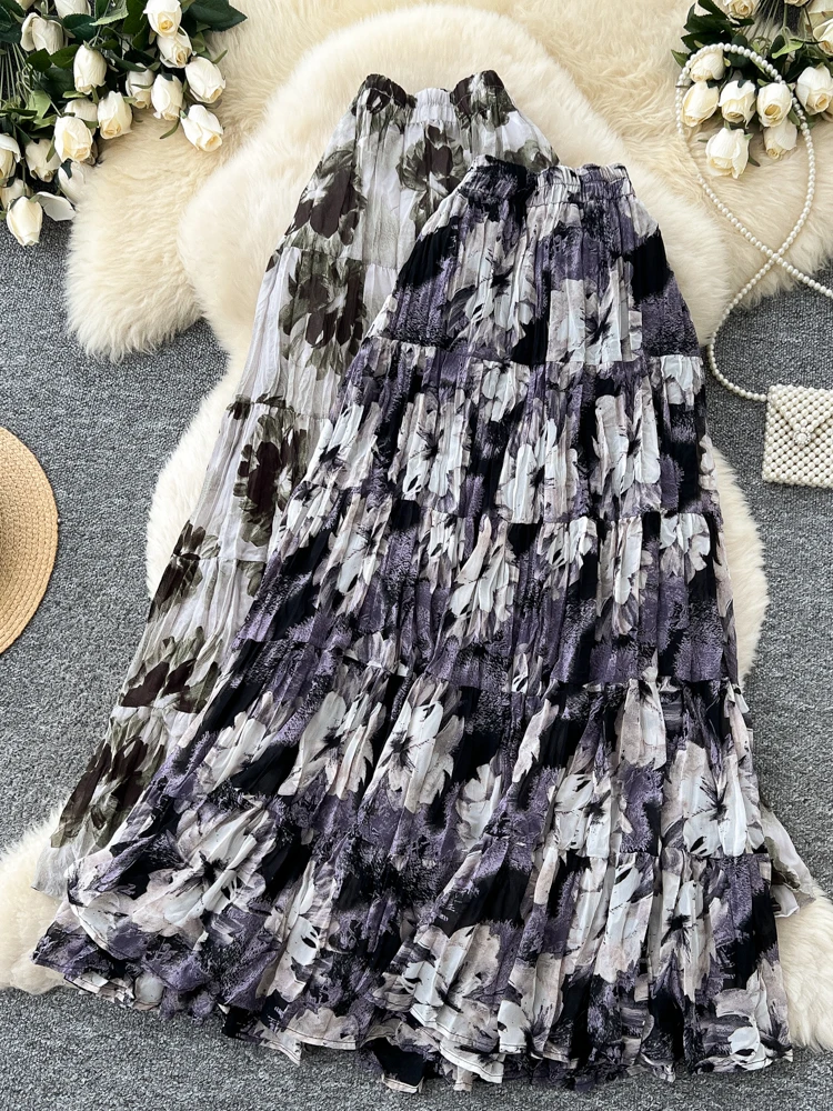 

Юбка миди А-силуэта с высокой талией, женская, весенняя новинка, в корейском стиле, с принтом, для офиса, стройнящая, плиссированная, городская, офисная