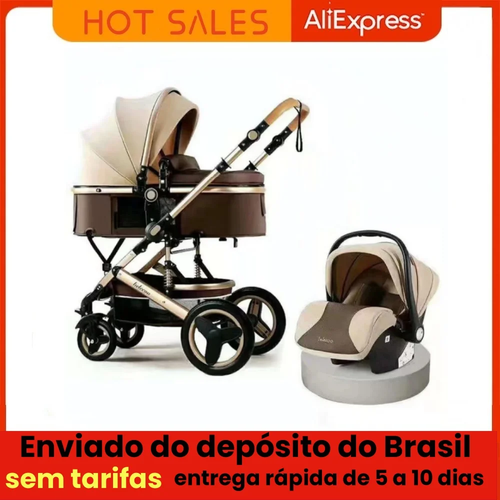 Carrinho de Bebê 3 em 1 com Quatro Rodas, Carrinho de Bebê de Luxo BELECOO, sem impostos, entrega rápida em 5-10 dias, disponível no Armazém do Brasil