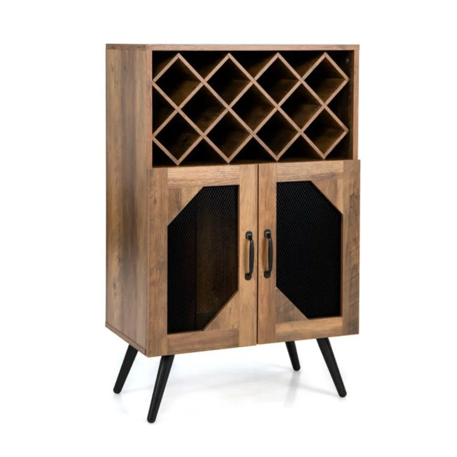 

2Door Farmhouse Kitchen Storage Bar Cabinet with Wine Rack and Glass Holder