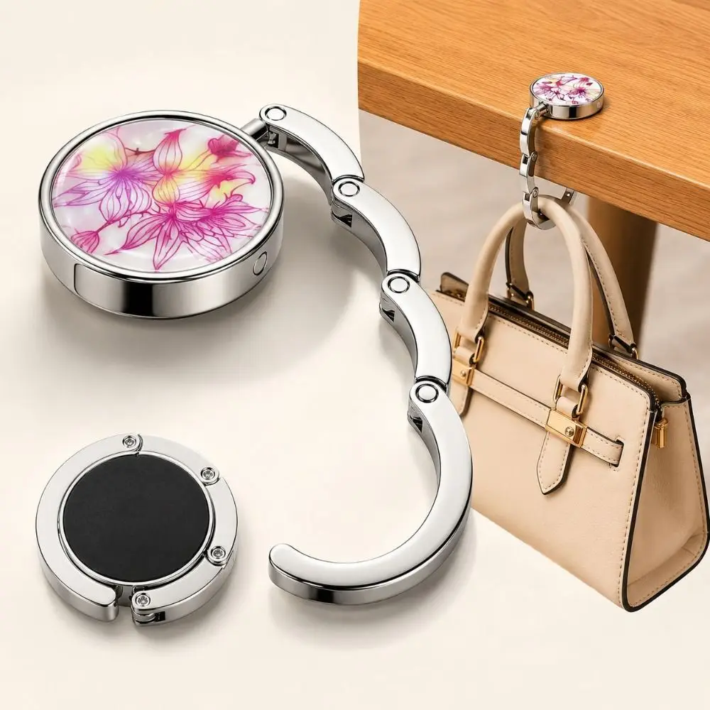Foldable Design Portable Purse Hook Folding Marble Pattern Table Handbag Holder Non Slip Alloy Bag Hanger Dining Use