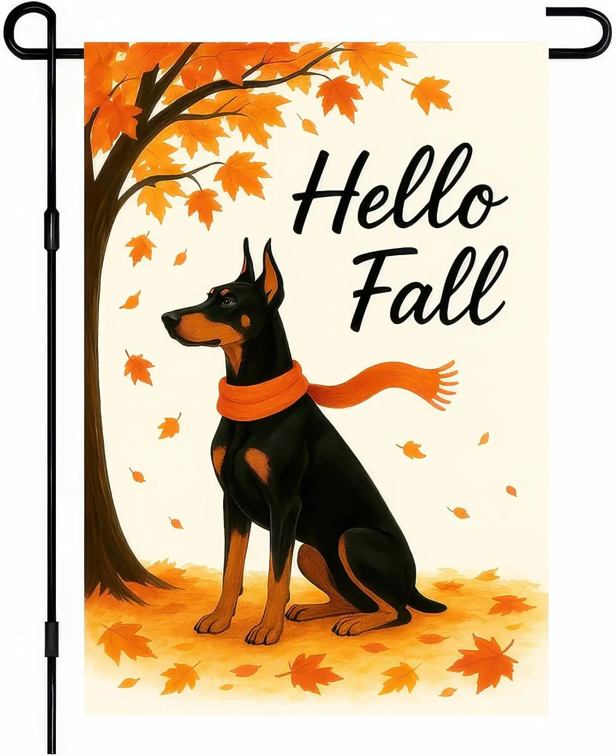 Флаг для сада «Привет, Осень» 12x18 дюймов, двусторонний, с изображением собаки добермана, осенних листьев, тыкв, для улицы, маленький, сезонный, XXE