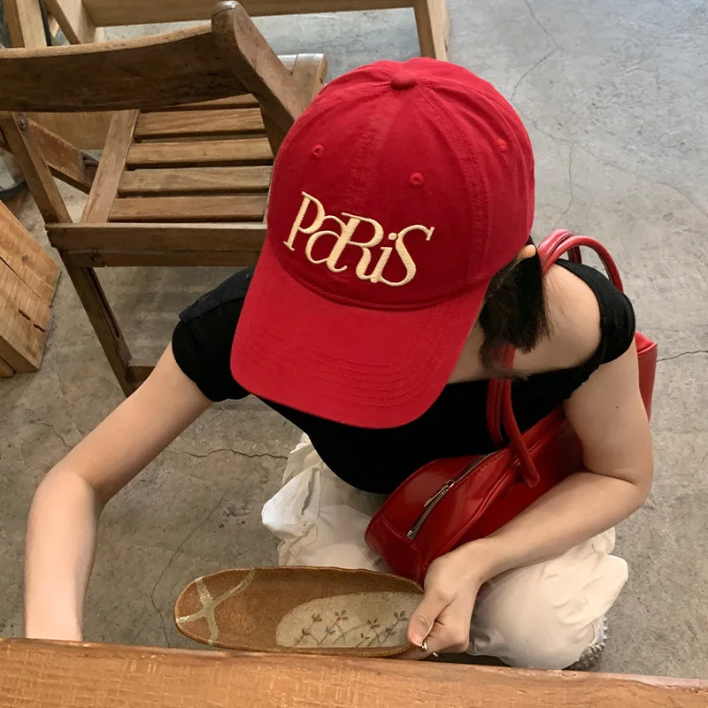 Red Baseball Cap Etter Embroidery New Women's Spring Baseball Cap Enlarged Deepened Cap Sweet Cool Style Korean Version Cute Hat