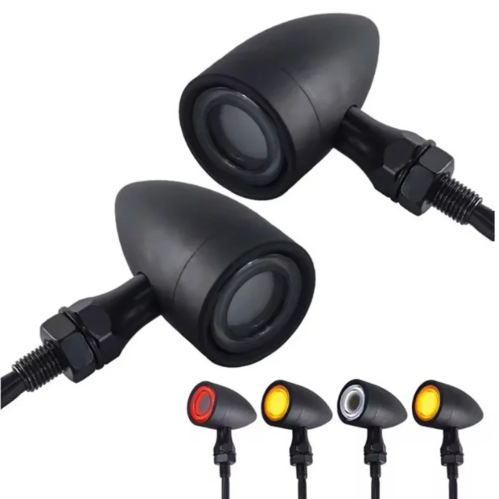 Motorcycle Bullet Front Rear Turn Signals LED Brake Tail-Lights 1 Pair, Retro Mini Lights Universal Fit Chopper Bobber