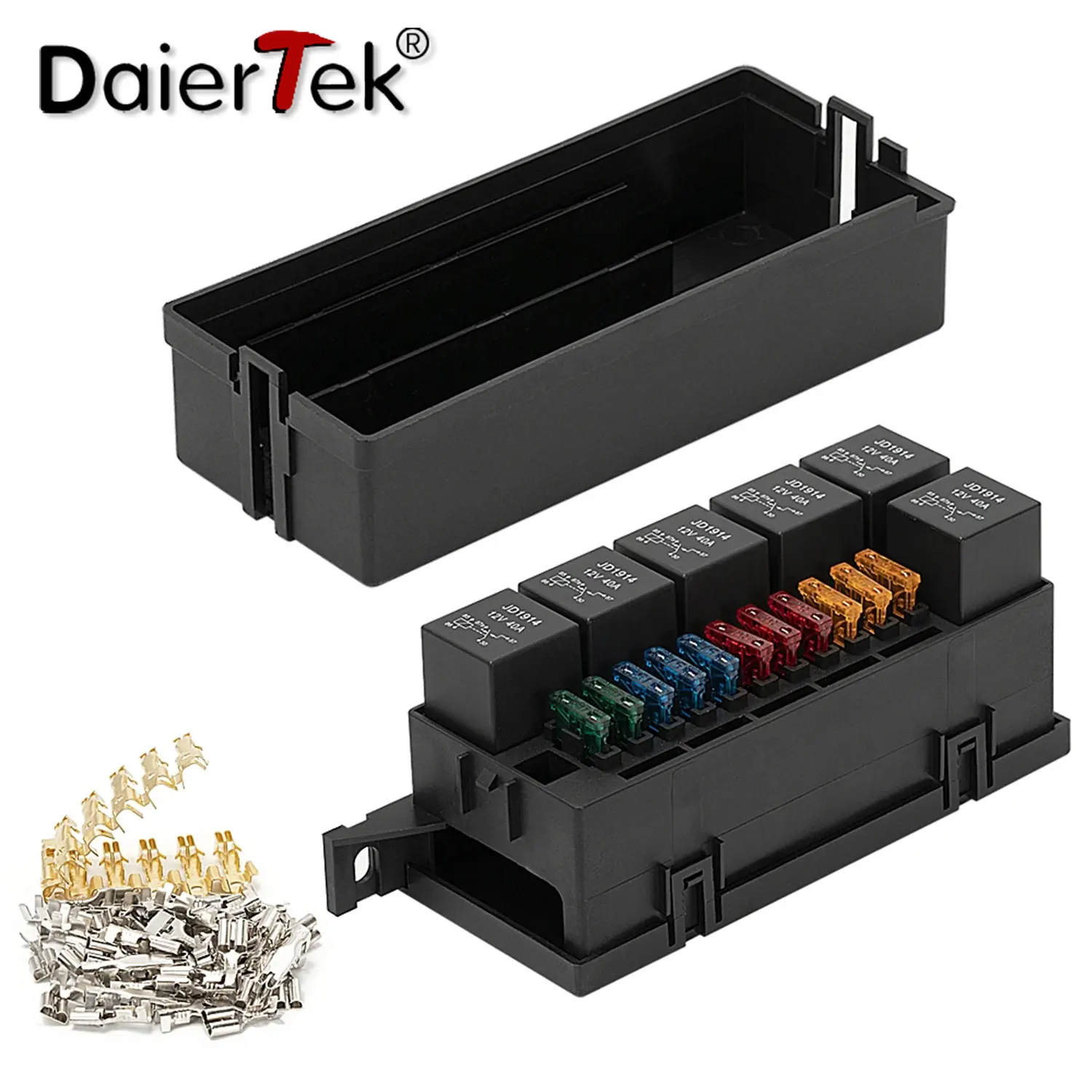 DaierTek 12V Auto 11 Way Fuse Relay Box Block z 5-pinowym przekaźnikiem i bezpiecznikami do samochodów samochodowych Marine Truck Trailer Boat